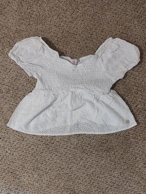 Girls Justice White Eyelet Smocked Peplum Top